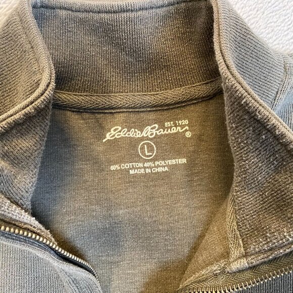 Eddie Bauer Men's Pullover Quarter Zip Sweatshirt Large Green 1/4 Zip - Picture 6 of 12